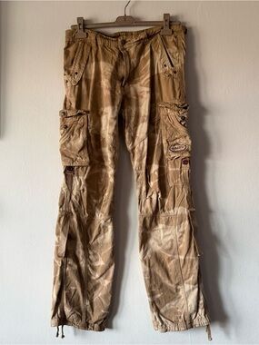 Y2K Style Tan Custom Bleach Wash Cargo Pants